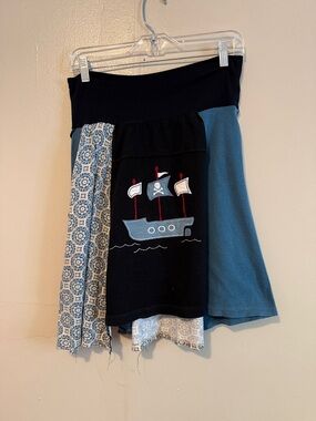 Patchwork Blue Pirate Ship Midi Skirt